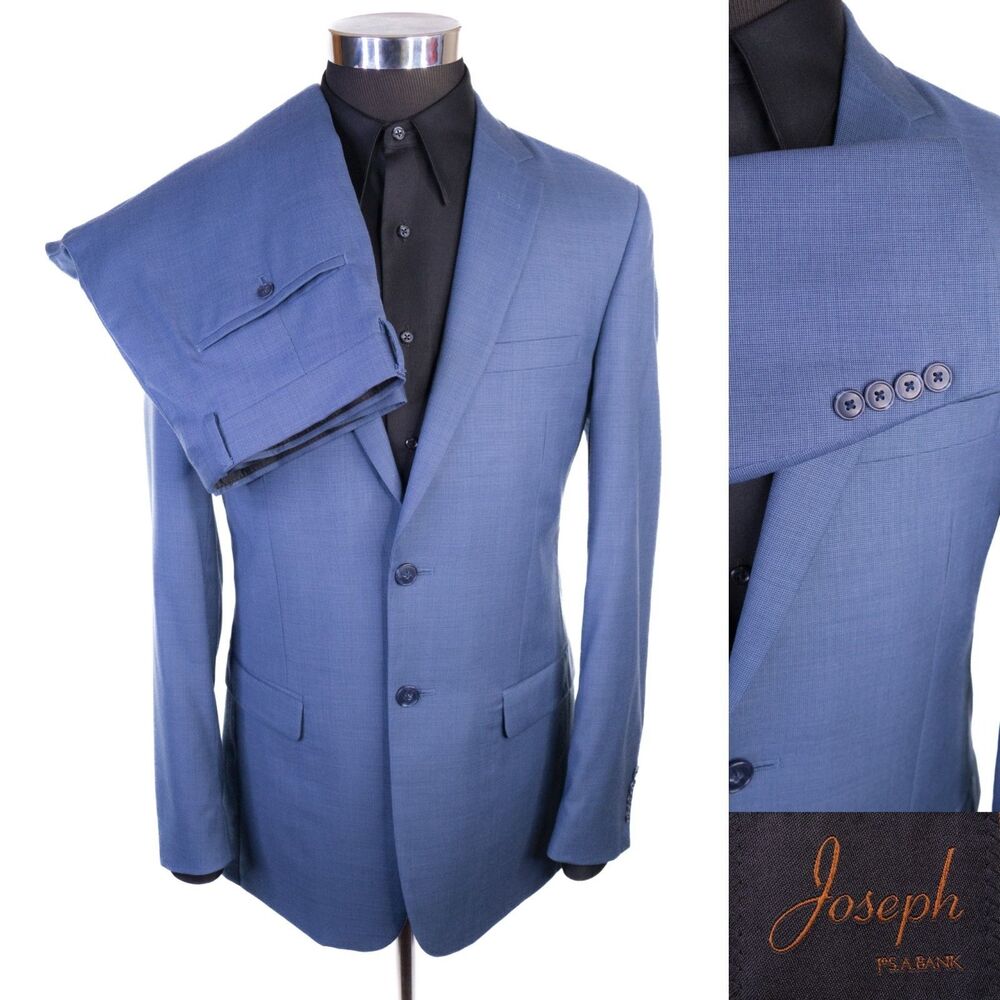 Joseph Jos A Bank 2-Pcs Wool Blue Suit Blazer Jacket 39L Pants 33x31